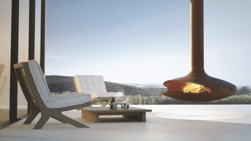 Gyrofocus suspended wood-burning outdoor fireplace by Focus Fires