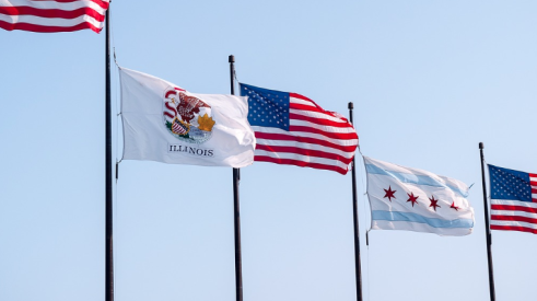 Flags of U.S., State of Illinois, City of Chicago 