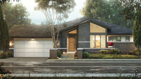 Front elevation of the 55+ Wellness House design by KGA Studio Architects.