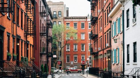 Row of townhouses in New York City