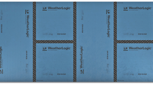 LP’s WeatherLogic Air & Water Barrier system consists of 4-by-8-foot engineered wood structural wall panels with a weather-resistant overlay permanently integrated to protect against tearing. The panels install as easily as regular sheathing, LP says. Upon fastening, seams are secured with advanced acrylic tape with AAMA 711-13-approved adhesive. IBS Booth C3810. 