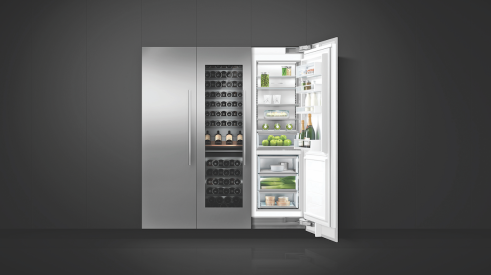 Fisher & Paykel is adding a wine refrigerator to its integrated column appliances. The 24-inch unit accomm­odates at least 90 bottles and features two independent temperature zones, a stainless steel interior, 12 racks, soft-start LED lighting, and a glass door. IBS Booth C5831. 