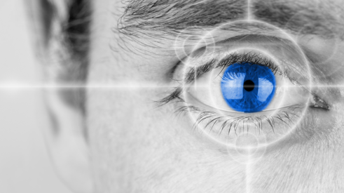 High-tech augmented human eye seeing more and better