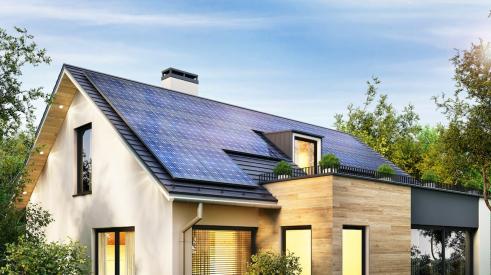 Modern home construction with solar panels