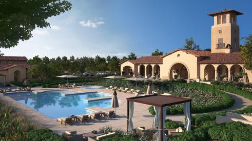 Outdoor pool at resort club within Terramor, a master planned community in California