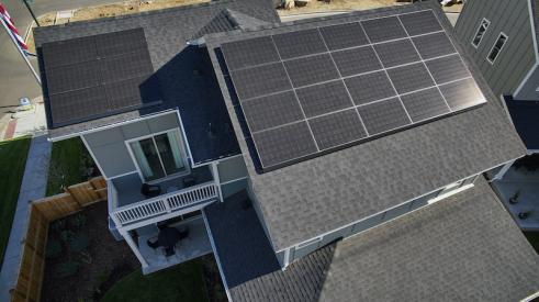 Solar panels on a net zero house roof