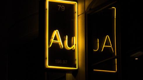 Neon sign of gold periodic table abbreviation