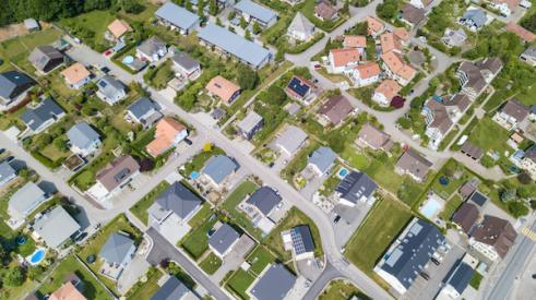 Aerial of neighborhood houses