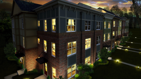 Building information modeling rendering example, night view