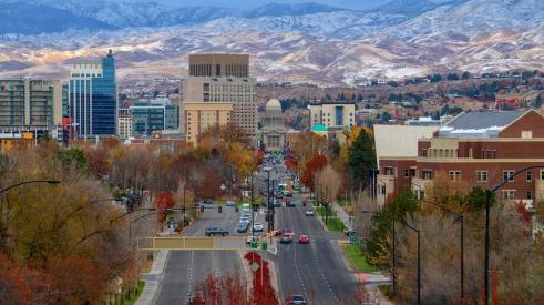 Aerial view of Boise, Idaho, where the housing market is declining