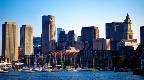 View of Boston city skyline from the water