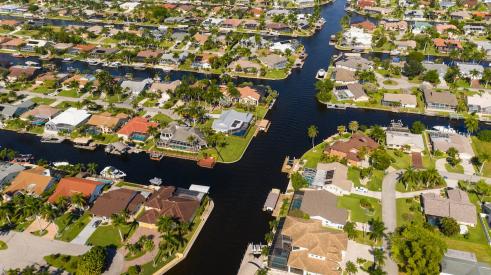 Aerial view of Cape Coral houses