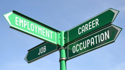 Street signs with employment themes