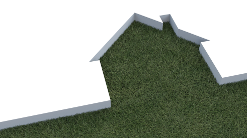 Green home cutout with grass