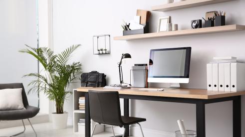 Desk in modern, white home office