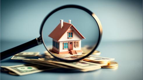 House and cash under magnifying glass