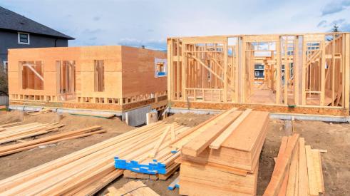 New wood-framed houses under construction