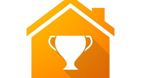 Award trophy inside orange house