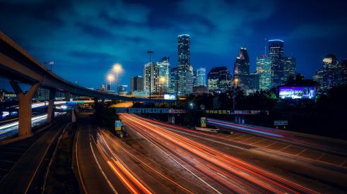 Houston skyline at night, image via Pixabay