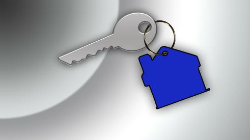House key with blur house keyring