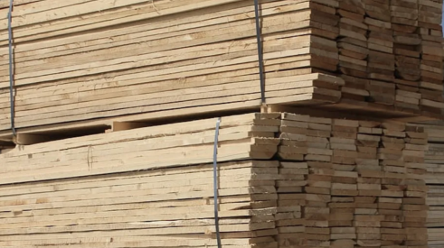Lumber stacked in lumberyard 