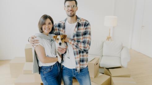 Millennial couple with dog