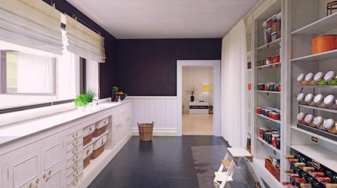 Modern pantry mudroom with plenty of shelf space and drawer storage for food and sundries during the pandemic.