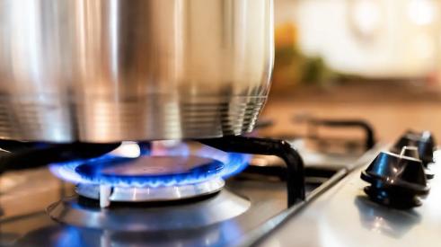 Natural gas flame on stove