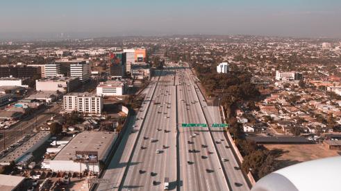 Aerial view of highway in Los Angeles