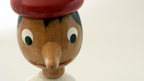 Pinocchio wooden figurine nose grows when he tells a lie 
