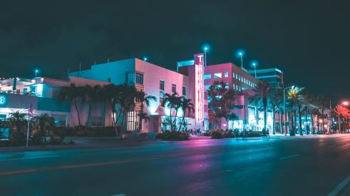 Miami streetscape at night