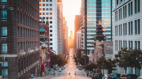 San Francisco street at sunrise