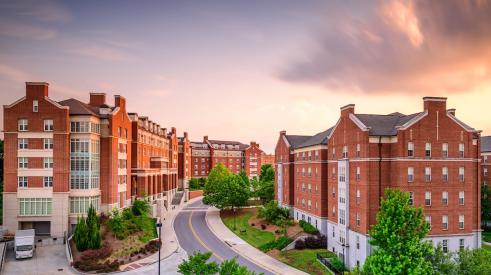 Red brick student dormitories on college campus