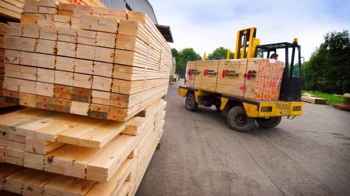 Stacks of lumber for construction