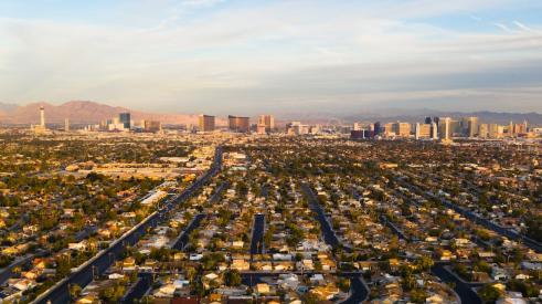 Las Vegas suburban sprawl with city skyline in background