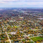 Aerial view of Detroit metro where housing prices have doubled