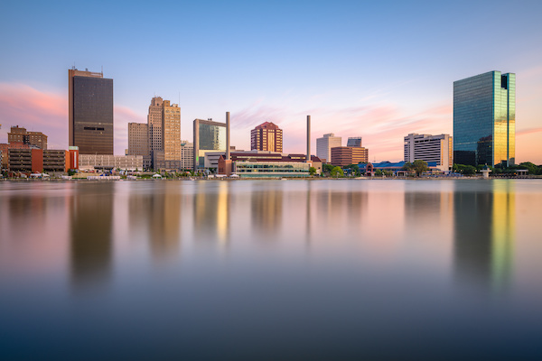 view of Toledo, Ohio, across the water