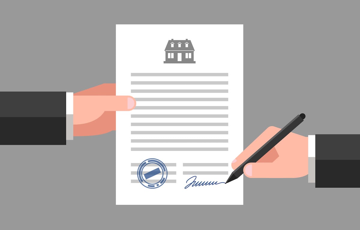 Graphic of homebuyer signing closing paperwork for a home purchase