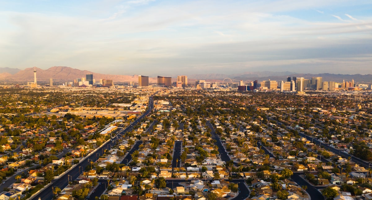 Las Vegas suburban sprawl with city skyline in background