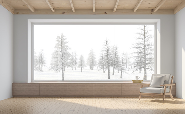 Wood Windows with view out to winter trees