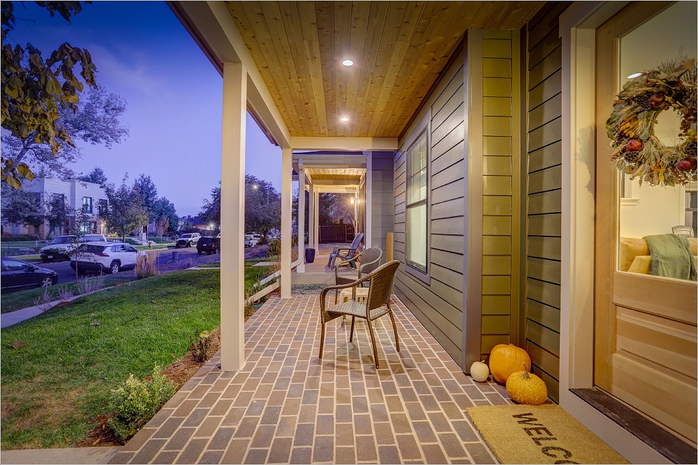 Front porch of all-electric home in Denver