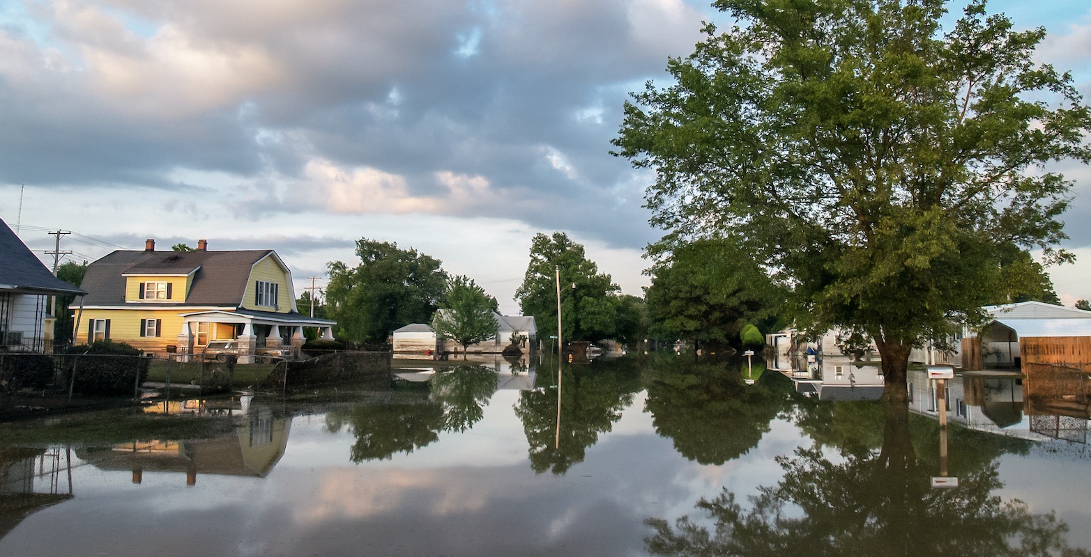 Neighborhood homes flooded during a natural disaster