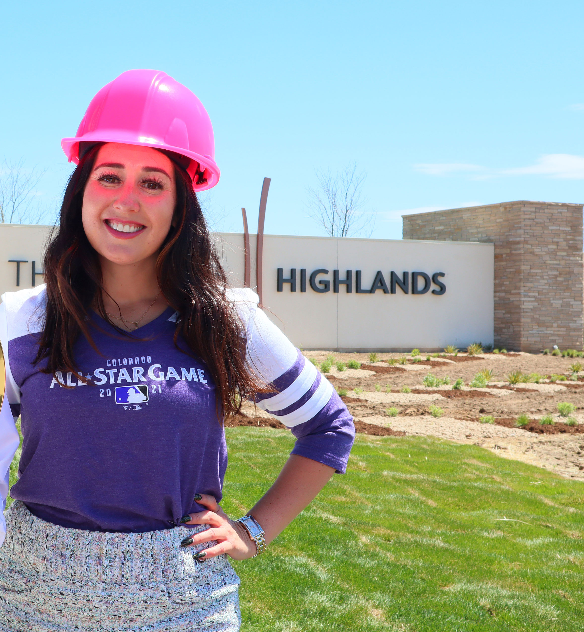 Carla Ferreira, Aurora Highlands executive and director of onsite development, in her pink construction hat