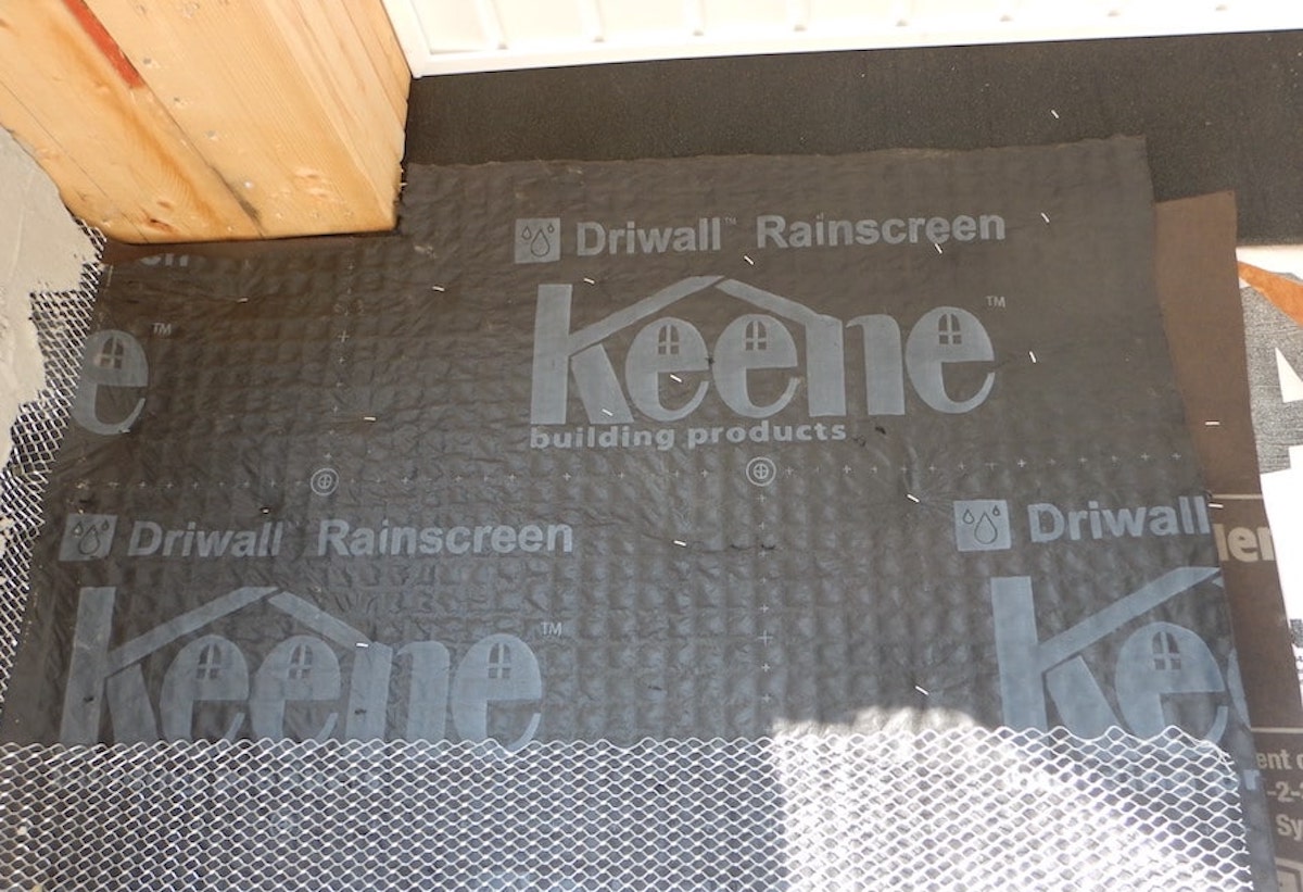 Keene Driwall Rainscreen behind stucco finish to prevent water intrusion into wall assembly