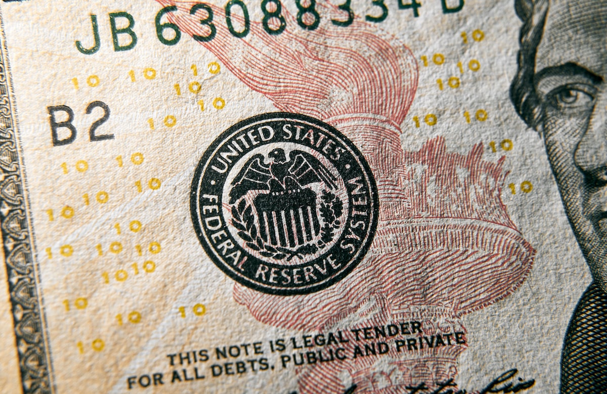 Federal Reserve stamp on U.S. currency 