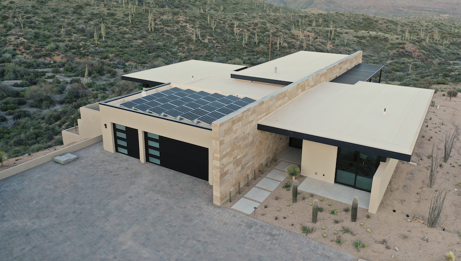 Solar panels on the garage roof of the Desert Comfort Idea Home in Arizona