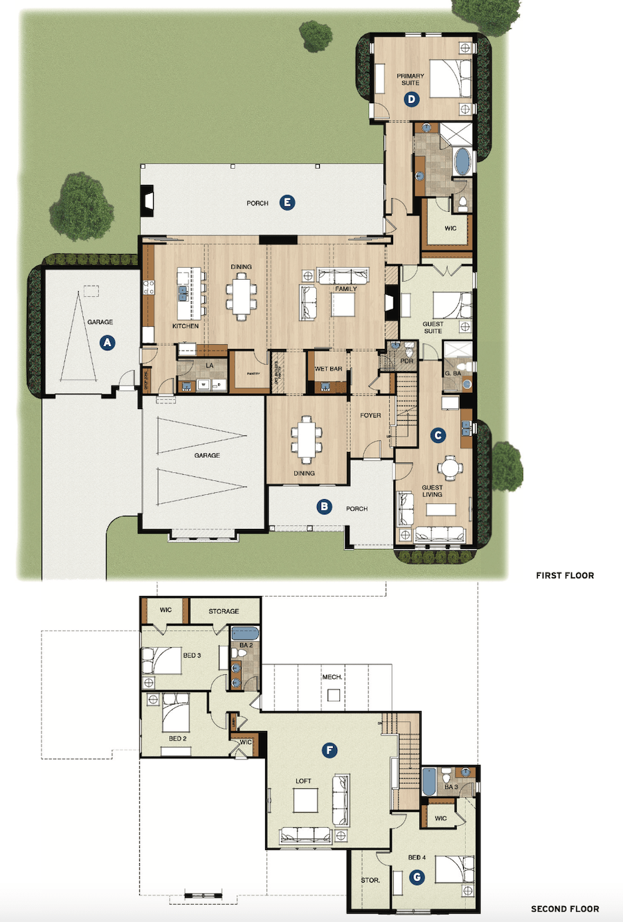 Floor plans for multi-gen home design by GMD Design Group
