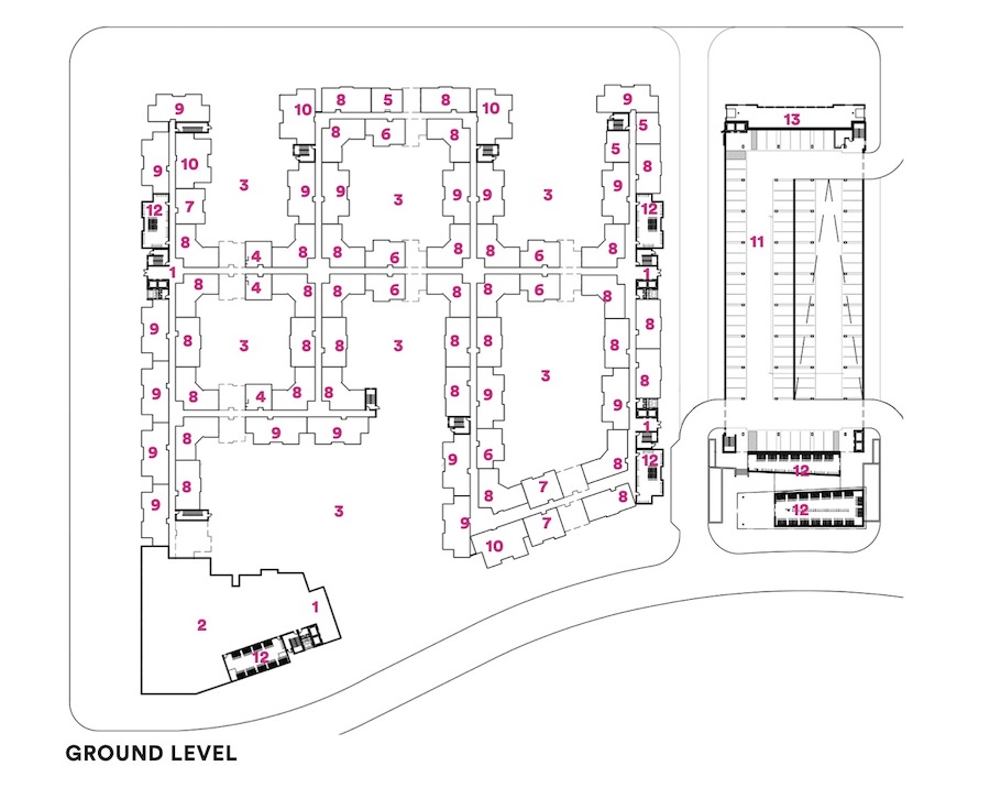 Site plan for Plaza Verde student housing, a 2020 BALA winner