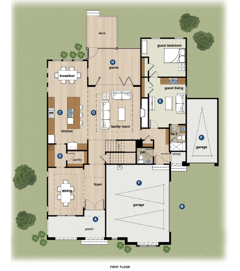 first floor plan of The Dartmouth luxury home designed by GMD Design Group