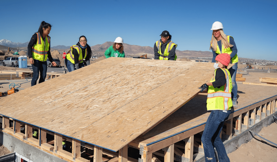 Utah House That She Built women at work on site